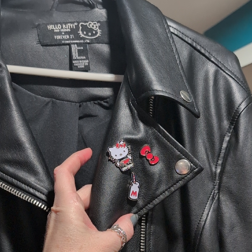 Hello Kitty X Forever 21 Black Faux Leather Jacket - Picture 3 of 5